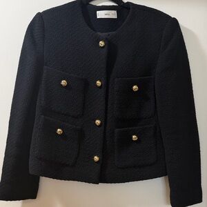 Mango Black Tweed Jacket with Gold Buttons